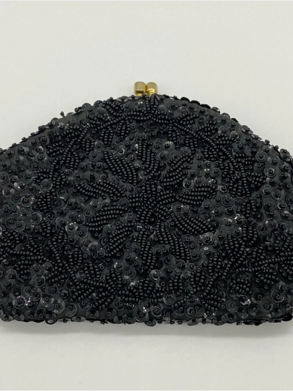 A SAFCO BAG Black Beaded and Sequin Kiss Closure Clutch Bag Made in Hong Kong